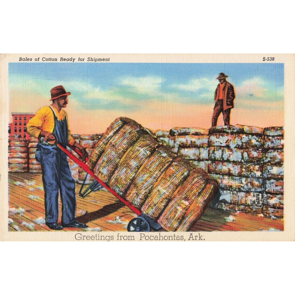Vtg Pocahontas Arkansas Linen Postcard Cotton Bales Shipment Curteich S-538